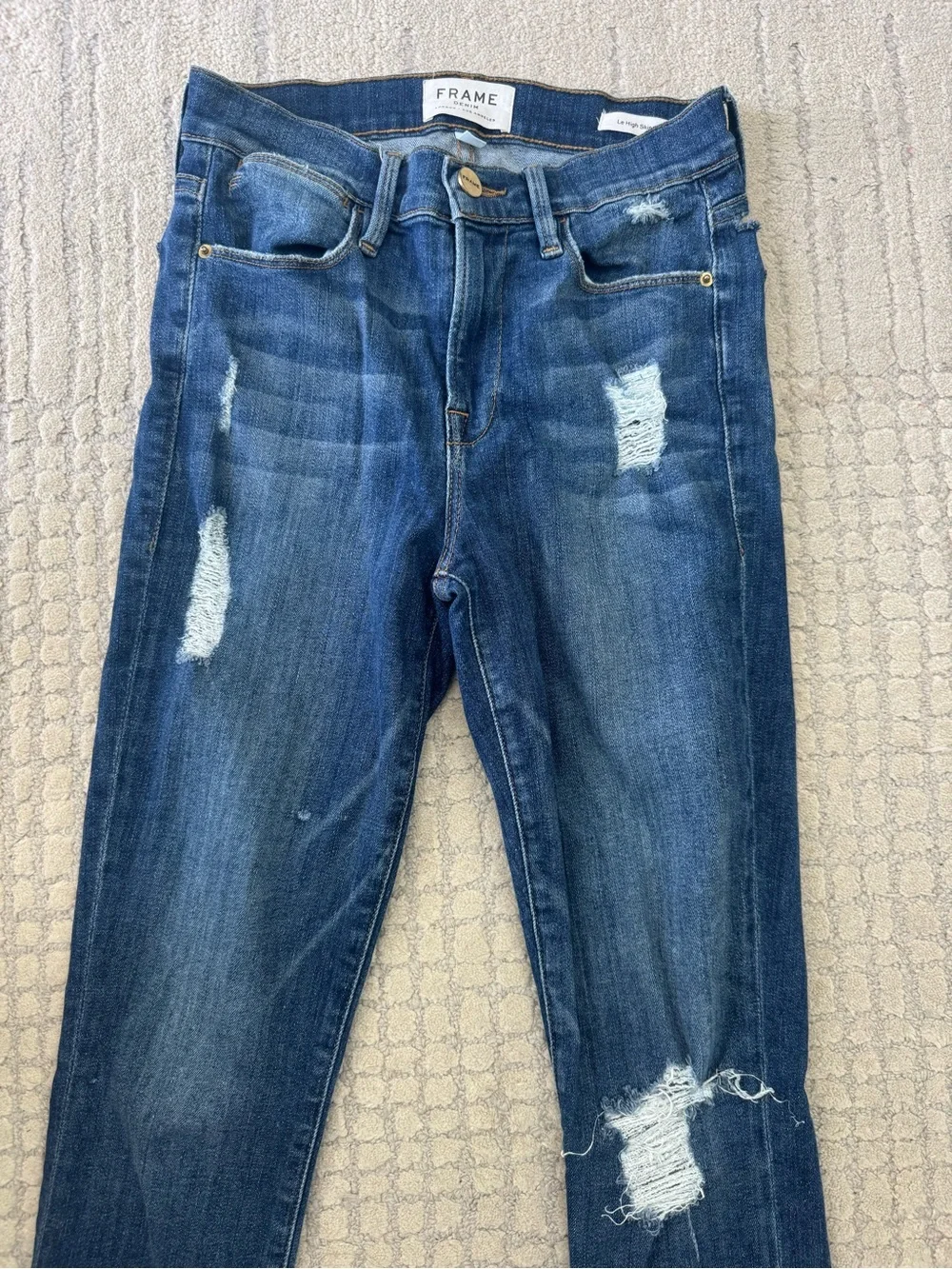 FRAME Le High Skinny Distressed Jeans | Hilltop Wash | Size 25 | Made in USA